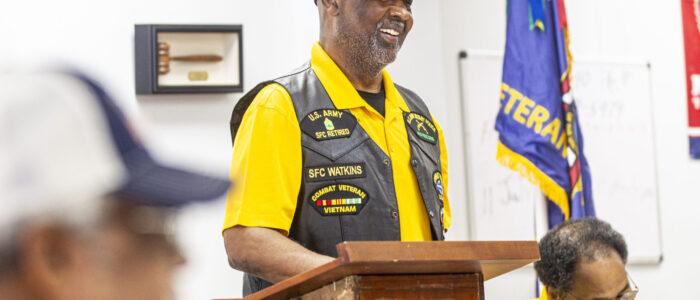 Andrew Watkins speaks during a meeting on Monday, April 28, 2025, in Sheffield, Ala