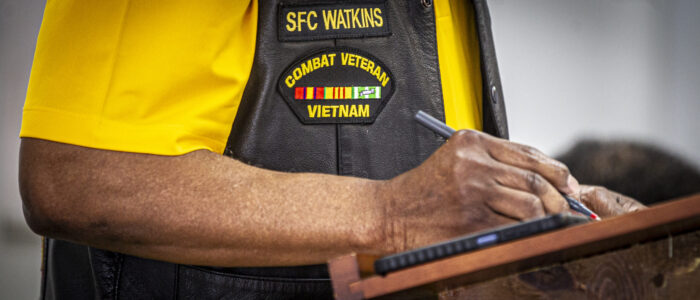 Andrew Watkins speaks during a meeting on Monday, April 28, 2025, in Sheffield, Ala.
