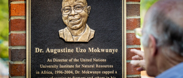 A plaque honoring Dr. Augustine Uzo Mokwunye at the Florence Walk of Honor.