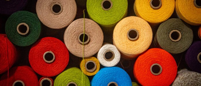 Rows of colorful yarn